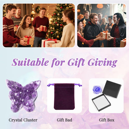 ZHIYUXI Butterfly Gifts Rock Geode Crystal Butterfly Cluster Amethyst Healing Crystals Gemstones Protection Crystals Butterfly Gifts for Women Raw Stone Decor Energy Balance Reiki Room Decor