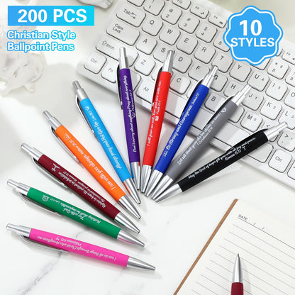 Gueevin 200 Pcs Inspirational Pens Employee Appreciation Gift Black Ballpoint Ink Funny Motivational Thank You Pens Bulk for Office Worker Teacher Women Men(Bible Verse)