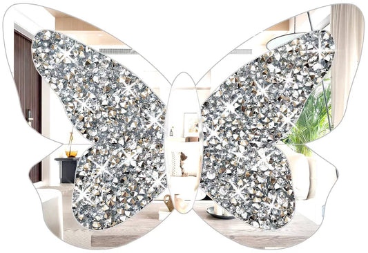 XIHACTY Butterfly Shaped Mirror for Home Décor, Crystal Crushed Diamond Silver Mirror,10’’X15” Butterfly Decorations for Room Decor for Kids Nursery Classroom Wedding Décor