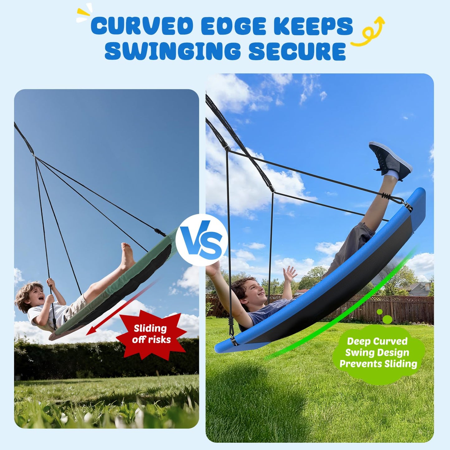 Trekassy 700lb Giant 60" Skycurve Platform Tree Swing for Kids and Adults with 2 Hanging Straps-Blue (Patented)