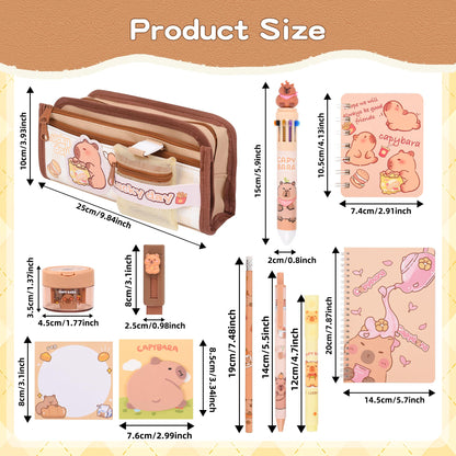 Ulema 33Pcs Cute Capybara Stationery Set,Capybara Birthday Gifts for Boys Girls School Supplies,Capybara Set with Compartments Gel Pens, Pencils, Erasers, Pencil Sharpener etc, Classroom Rewards.