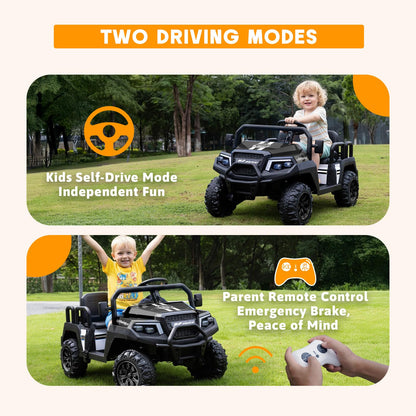 Electric Car for Kids, 24V 4 Seater Ride on Toys w/Parent Remote, 4 Wheeler Suspension, Max 220lbs Weight Capacity, USB, Music, Radio, LED Light, Ride on Truck for Boy/Girl Ages 3-8,Black