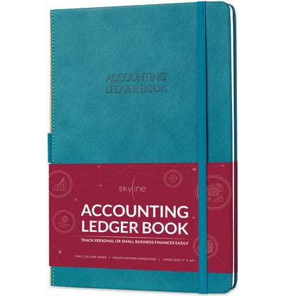 Skyline Accounting Ledger Book – Columnar Log Journal for Personal Use & Small Business Bookkeeping – Expense Log to Track Money Operations – Large Format, 7x10″, 4,712 Entries Total (Dark Teal)