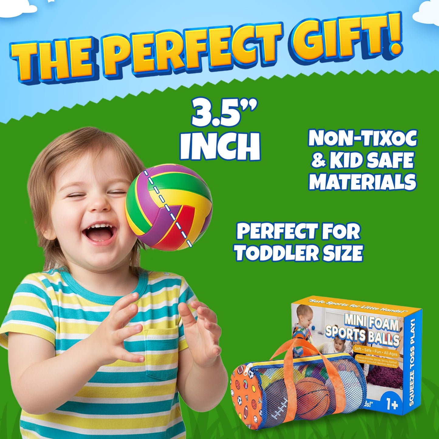 KiddieLoot Sports Balls for Toddlers 1-3, 6 Piece Soft Sports Balls with Soccer, Basketball, Football, Baseball, Tennis & Volleyball - Toddler Boys & Girls Ball Toy Gift