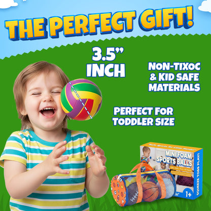 KiddieLoot Sports Balls for Toddlers 1-3, 6 Piece Soft Sports Balls with Soccer, Basketball, Football, Baseball, Tennis & Volleyball - Toddler Boys & Girls Ball Toy Gift