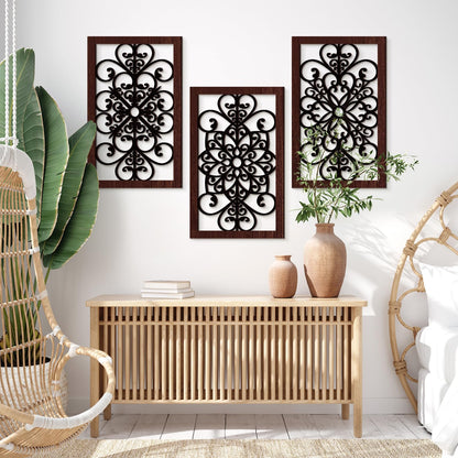 Yulejo 4 Pieces Thicken Rustic Wall Decor Modern Farmhouse Wall Art Decor Wooden Hollow Carved Design Rustic Art for Living Room Hallway Office Kitchen Decoration
