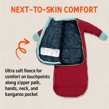 Kelty Space Cadet Infant and Toddler Sized Arms-Out Sleeping Bag, 30-40F Degree Rated, 8M-4T, Fleece-Lined Hand Covers (40F / 2-4T)