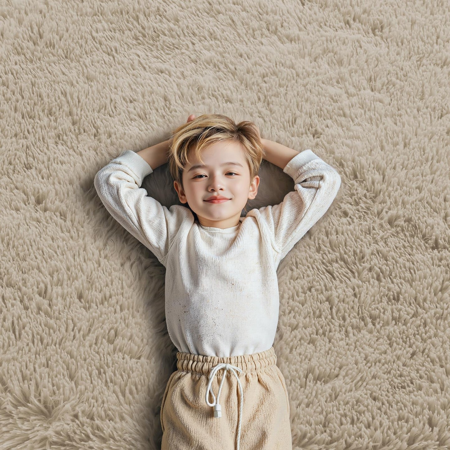 Rugs for Bedroom 4x6, Alfombras para Salas Shag Large Plush Soft Area Rug, Shaggy Carpets for Livingroom, Kids Boys Girls Home Decor Aesthetic(Beige, 4 x 6)