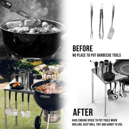 Charkettle Stainless Steel Kettle Grill Side Table/Shelf, Compatible with Weber 18"/22" Grills, Charcoal Kettle Grill Accessories with Adjustable Height