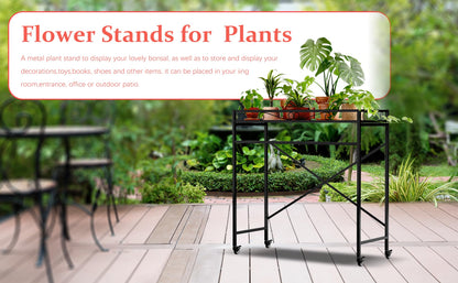 Zhongma 1 Tier Window Height Sturdy Metal Plant Stand with Wheels, 40.5x16x40.4 in High, Heavy Duty Succulent Shelf for Home Indoor and Outdoor, 220 LBS Capacity & Heavy Duty Construction