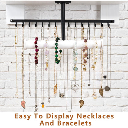 Pinzoveco Hanging Jewelry Organizer Wall Mounted With Wall Jewelry Organizer Holder For Necklaces Bracelet Earrings Ring (White)