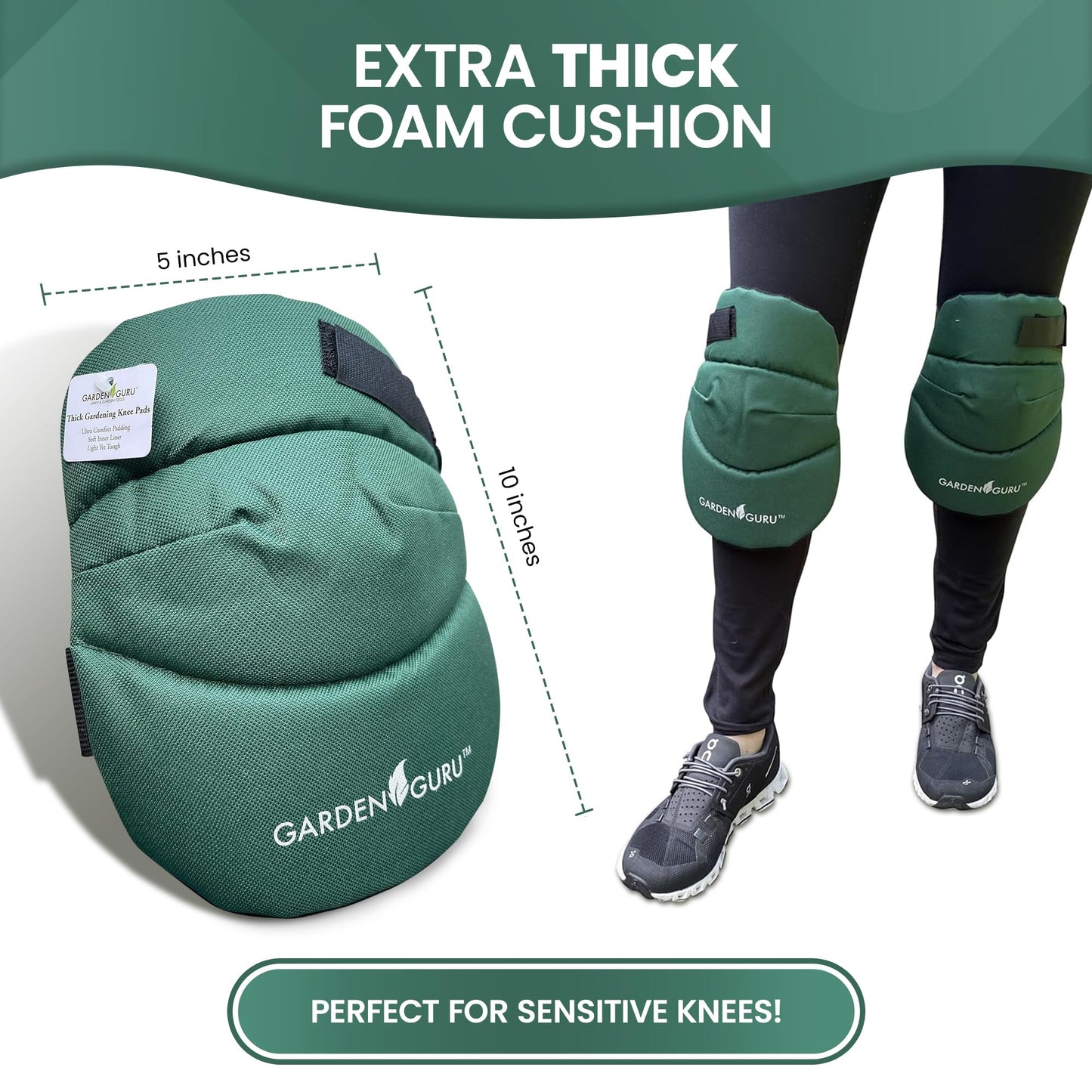 Garden Guru Cushioned Gardening Knee Pads with Adjustable Straps - Soft Inner Liner, Ultra Comfort Padding, Garden Kneelers for Yard Work, Cleaning, Household Chores, Roofing, and More 1 Pack