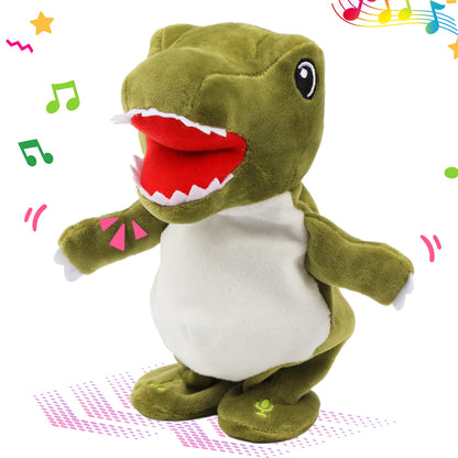 Easfan Talking Dinosaur Toy Repeats What You Say Stuffed Animal Walking Singing Musical Electric Interactive Educational Funny Animated Plush Toy Birthday for Kids Toddlers Green,8’’