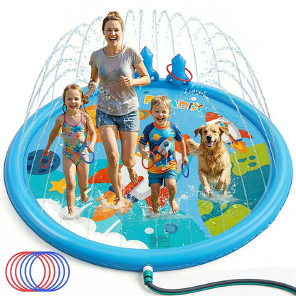 Peradix Toddler Splash Pad for Kids, 67" Sprinkler Mat with Ring Toss Game, Kids Summer Toys for Boys Girls & Family, Baby Splash Pad for Outside Backyard Garden Lawn Water Games, 6 Plastic Rings