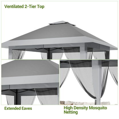 13x13 ft Pop Up Canopy Tent, One-Push Setup Gazebo with Mosquito Netting, 4 Sandbags, Height Adjustable, Waterproof UV Protection for Backyard Parties, BBQs, Camping
