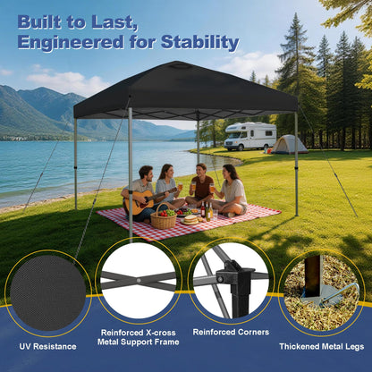 Explore Land 10x10 Pop Up Canopy with One Push Setup Heavy Duty Outdoor Sun Shade Tent for Beach,Camping,Events,Parties(Black)
