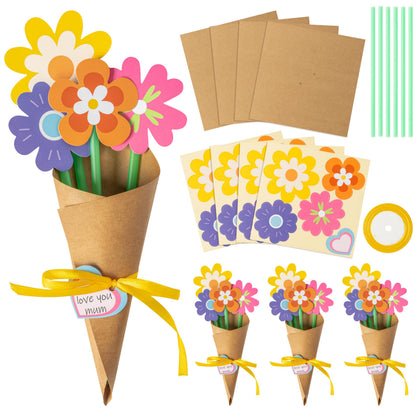 BeYumi Flower Bouquet Craft Kit - 48Pcs Mother's Day Flower Bouquet Craft for Kids Make Your Own Bunch of Flowers Teacher Appreciation Week DIY Thankful Gift Set School Classroom Home Fun Activities