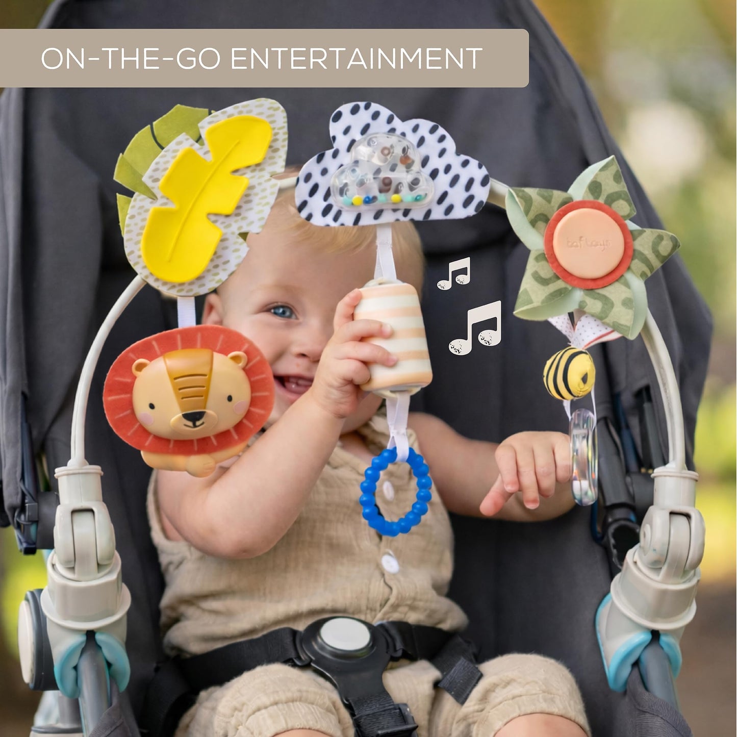 Taf Toys Savannah Adventures Arch with Fascinating Toys, Stimulates Baby’s Senses & Motor Skills Development | Newborn Toys & Baby Toys 3-6 Months | Use on Strollers, Bassinets, Car Seats