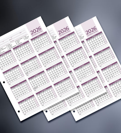 Attendance Calendar Employee Card Attendance Record Tracker 2026, Heavy 100lb Cardstock Paper 8.5 x 11 inches (Purple, Pack of 25 Sheets)