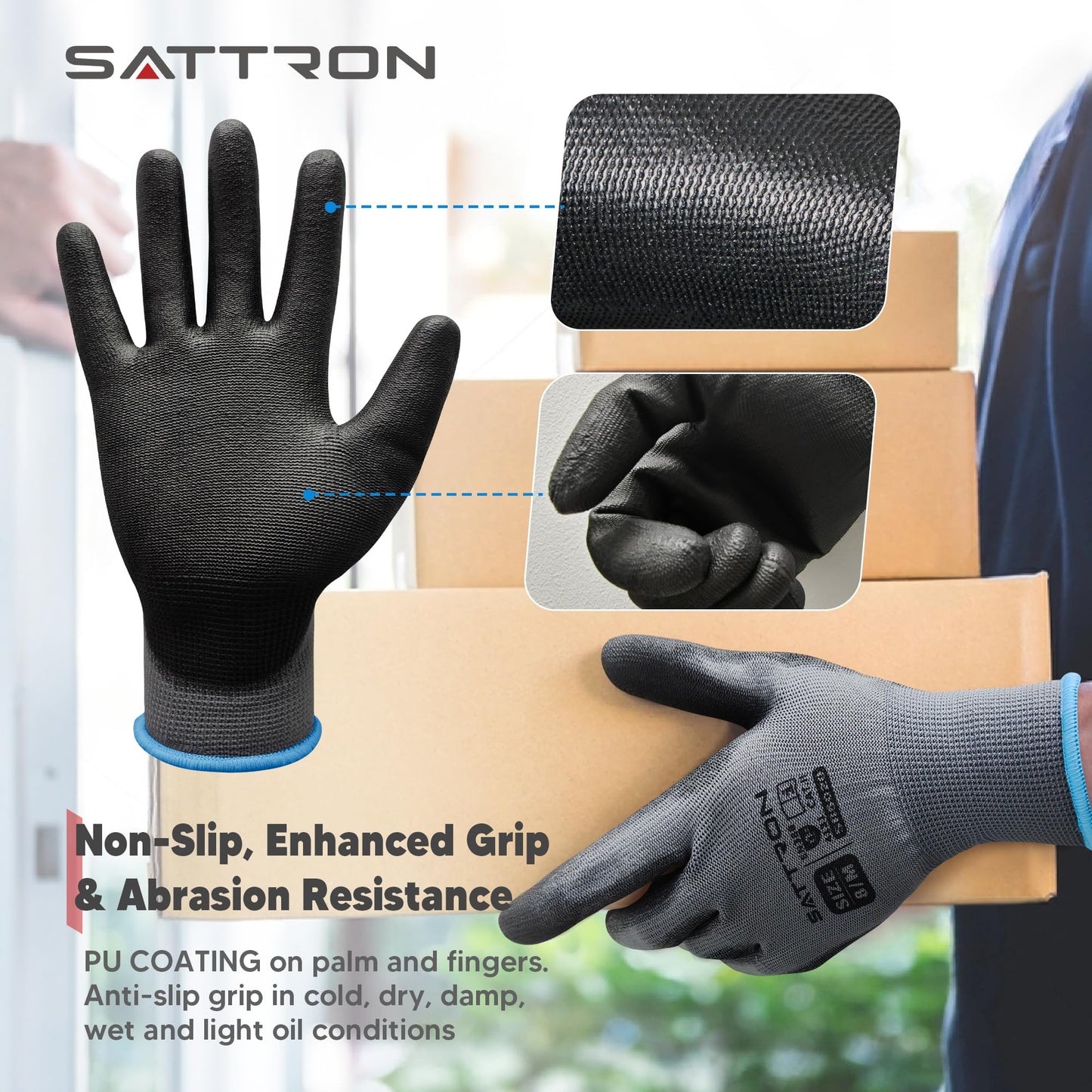 Safety Work Gloves PU Coated, 12 Pairs Seamless Knit Gloves with Polyurethane Coating Working Gloves Excellent Grip for Men & Women, Breathable, Ideal for General Duty Work DIY ((Grey, 2X-Large)