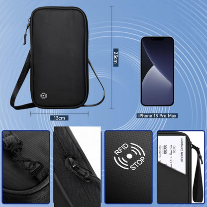 Travel Wallet Passport Holder, Family Passport Holder with RFID Blocking, Portable and Foldable Unisex Travel Essentials,Waterproof Used for Money, Flight Tickets Credit Card, Men and Women (Black)