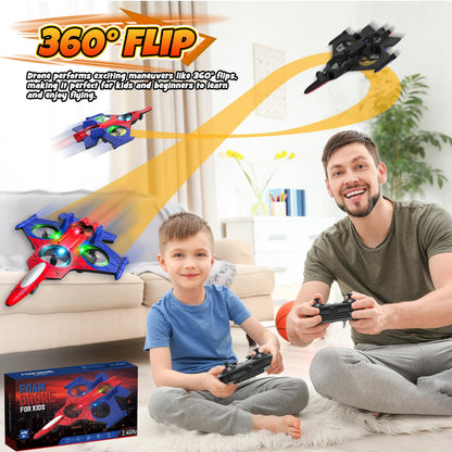 Foam Remote Control Airplanes for Kids Age 8 9 10 11 12 +, Spider Mini Drone for Kids, RC Airplane Fighter Jet with Light, 360°Flip Fighter Jet Toys, Stunt Roll, Airplane Toy Gifts for Boys Ages 8+