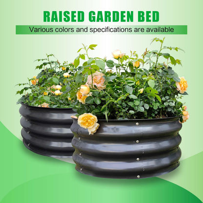 GrowHaus 2x2x1FT Galvanized Raised Garden Bed, Planter Boxes Outdoor Round Metal Garden Beds for Planting Vegetables Flowers Herbs 2 Pack Dark Gray