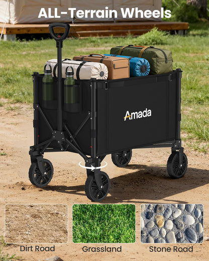 Wagons Carts Foldable, Collapsible Wagon Cart with 220 lbs Max Load and Expandable Storage Space, Heavy-Duty Foldable Wagon Cart with Wheels for Groceries, Shopping, Sport, Beach, Garden and Camping
