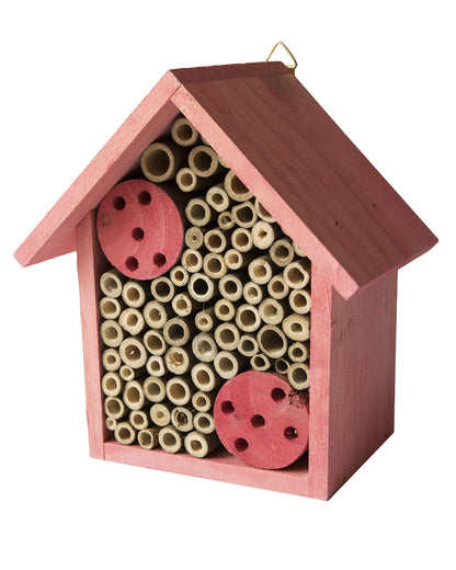 Cestari Mason Bee House Bamboo Tube Solitary Bee Hotel – 75 FSC‑Wood & Bamboo Tubes, 8 × 7.5 × 5 in, Rose Pink
