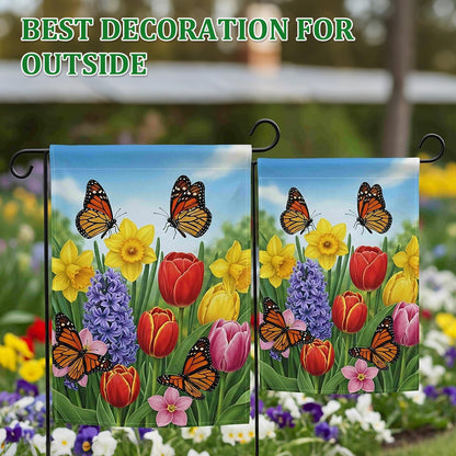 Shimeyao 4 Pack 40" H Garden Flag Holder Stand One Piece Yard Flag Holder Pole No Assembly Heavy Duty Black Wrought Iron Weather-Proof Yard Pole for Outside Outdoor Garden Flags Decoration