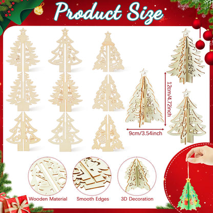 Chunful 72 Pcs Christmas Tree Wooden Crafts DIY 3D Christmas Tree Signs Xmas Unfinished Wood Cutouts Crafts Ornaments Hollow Wooden Slices Hanging Decoration for Xmas Holiday Tabletop Gifts