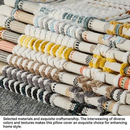AmHoo Set of 2 Chenille Striped Tufted Textured Boho Throw Pillow Covers Aesthetic with Tassels Woven Decorative Pillow Case for Couch Bed Sofa Bedroom Modern Funky 18 x 18-Inch Brown White