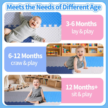 Coolcandy Baby Foam Play Mat 16Pcs with Edge Strips, 4 Colors Interlocking Floor Tiles, 0.4″ Thickened Non-Slip Puzzle Floor Mat for Infants Toddlers Playroom & Daycare
