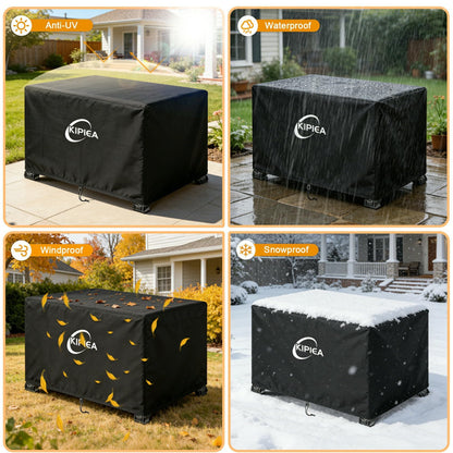 Kipiea Rectangular Fire Pit Cover – Upgraded 600D Heavy Duty, 100% Waterproof Propane Fire Table Cover, UV and Tear Resistant Outdoor Fire Pit Table Cover for 42" L x 24" W x 24" H, Black
