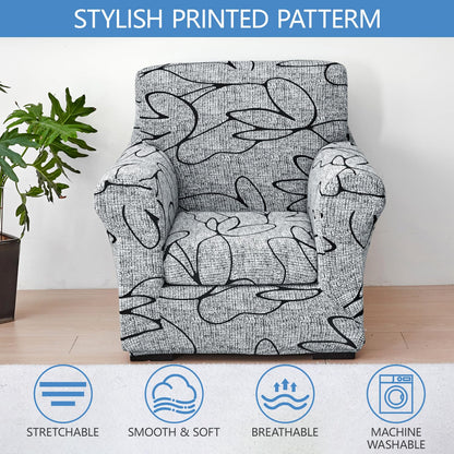 Keyroal Stretch Printed Sofa Cover Couch Covers, 2-Piece Armchair Cover with Separate Cushion Cover, Washable Soft Spandex Furniture Protector for Living Room(Armchair, Grey Lotus)