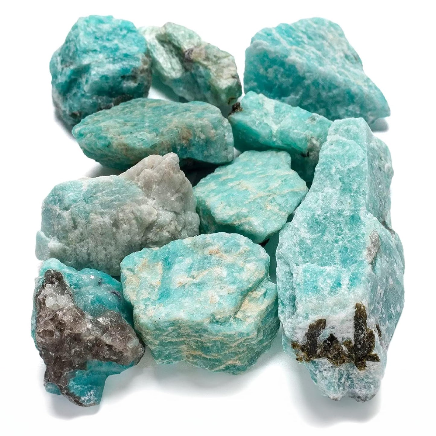 KALIFANO Rough Amazonite 10 Stone Bulk Bundle with Healing & Calming Effects - AAA Grade High Energy Raw Amazonita - Reiki Crystal Used for Rock Tumbing and Lapidary (Family Owned and Operated)