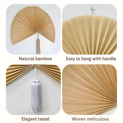 Chicvillage 60" Boho Bamboo Wall Fan Decor, Oversized Handwoven Natural Bamboo Fan, Japanese Asian Wall Art, Statement Wall Decor for Bedroom, Living Room (Beige)