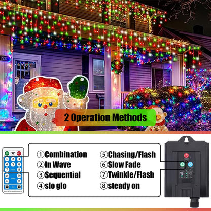 Solar Christmas Icicle Lights Outdoor,304 LED Outdoor Christmas Decorations 8 Modes Waterproof Solar Icicle Lights for Patio Yard Garden Wedding Party House Xmas Tree Roof Decorations(Red and Green)