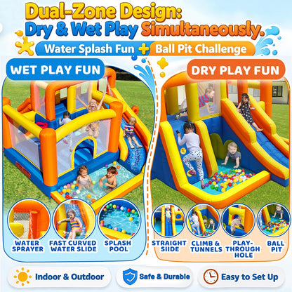 Baralir 16.5x11FT Heavy Duty Bounce House Water Slide Combo for Big Kids, Wet/Dry Split Play Zones, Kids Bounce House with 2 Independent Slides, 2 Climbing Walls & 2 Pools, 2 Crawl Tunnels