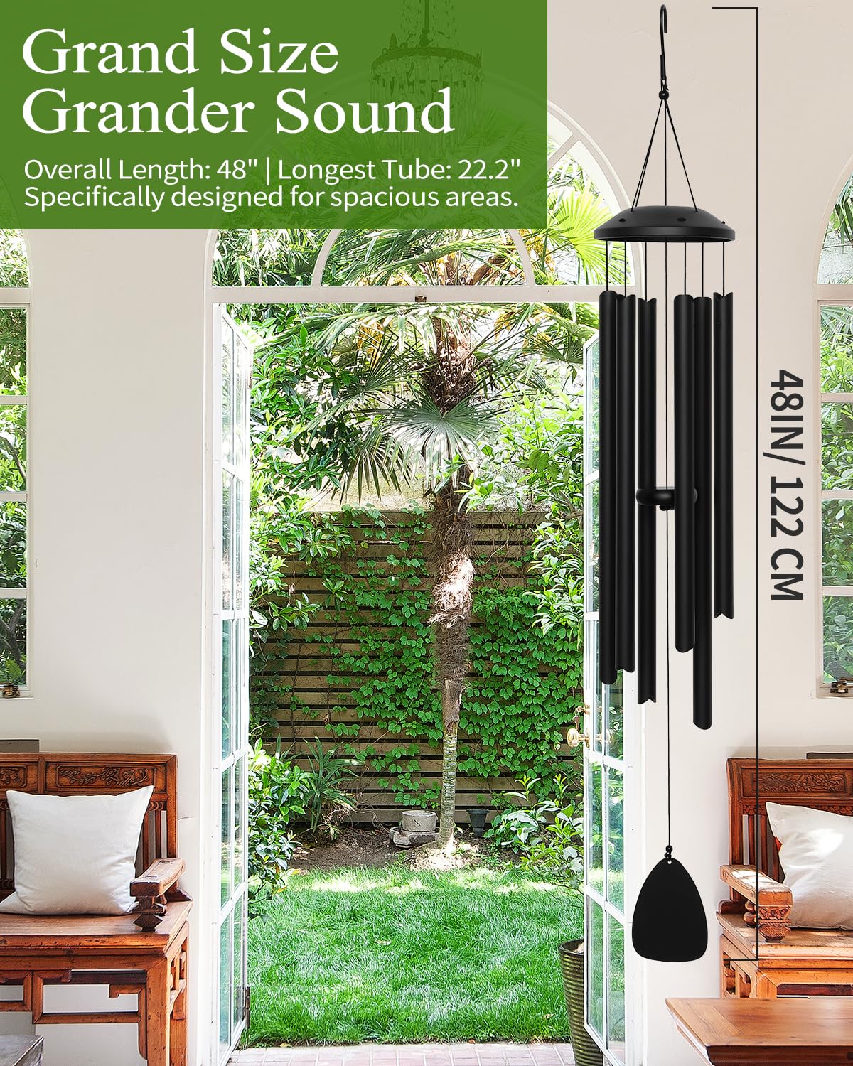 48" Wind Chimes for Indoor and Outdoor, Deep Bass Tone and Professional Tuned Aluminum Wind Chimes for Patio Garden Memorial, Sympathy Gift for Loss of Loved One, Housewarming Gift