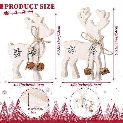 Sanwuta 2 Pieces Reindeer Christmas Decor Christmas Deer Desk Decor Indoor Rustic Reindeer Standing Tabletop Decoration Wooden Deer Table Decoration for Home Lawn Garden(Yellow Bell)