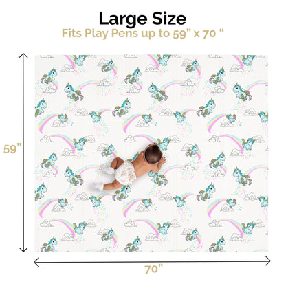 JumpOff Jo Foldable Foam Play Mat – Large Waterproof Baby & Toddler Activity Floor Mat, Double-Sided 70 x 59 Inch Play Surface - Fairy Blossom