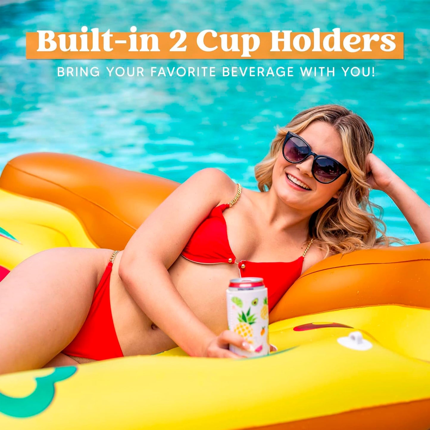 JOYIN Giant Inflatable Pizza Slice Pool Float, Fun Pool Floaties, Swim Party Toy, Summer Pool Raft (1 Pack), Extra Large with Cup Holders