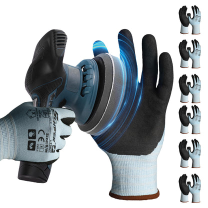 Schwer 6 Pairs Safety Work Gloves with Sandy Nitrile Coating, Extreme Fiber-Abrasion Resistance(Level 6-Certified) Heavy Duty Working Glove with Grip for Men Women, A2 Cut Glove, for Construction, M