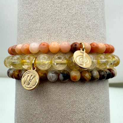 Joy Crystal Bracelet Stack 4mm – Healing Stone Beaded Bracelets – Orange Aventurine,Crazy Lace Agate, and Citrine, Spiritual Energy Jewelry for Motivation, Uplifting Energy, Abundance– Elastic, Unisex, Gift-Ready