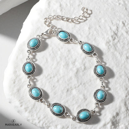 Mariiearly Turquoise Bracelet For Women,Boho Turquoise Jewelry For Women Bracelet Silver Turquoise Bracelet Bohemian Birthday Gifts for Women Mom 8" (Turquoise)