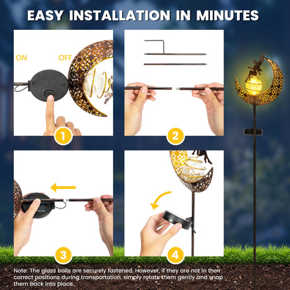 SUNCKET Fairy Garden Solar Lights Outdoor Moon Stakes, Waterproof Outdoor Metal Decor Gifts for Women Mom, Art Moon Sculpture for Yard, Patio, Garden, Porch, 1 Pack