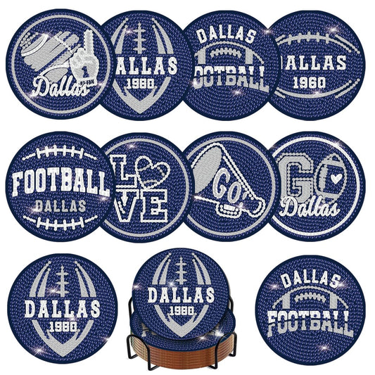 KALUOLAN 8PCS Diamond Painting Coasters Kits with Holder,5D Football Stlye Cup Coasters Diamond Art Sets for Beginners Kids Adults DIY Sports Gift for Dallas
