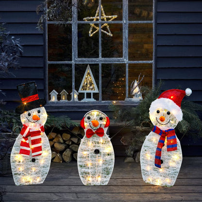 HOURLEEY Christmas Decoration 60 L Lighted Snowman Family Outdoor, 3-Piece Waterproof Plug in 2D Snowman for Yard Patio Lawn Garden Party Decor 29X12.2Inch-Large (Warm White)