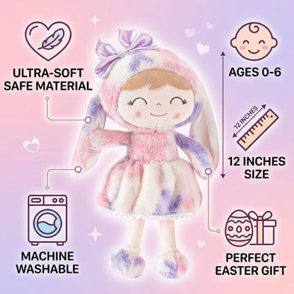 Gloveleya Easter Bunny Gift Baby Girl Gift Plush Bunny Dolls First Baby Doll Toddlers Rabbit Toy Bunny Gifts for Girl Tie-Dye Purple 12 Inches